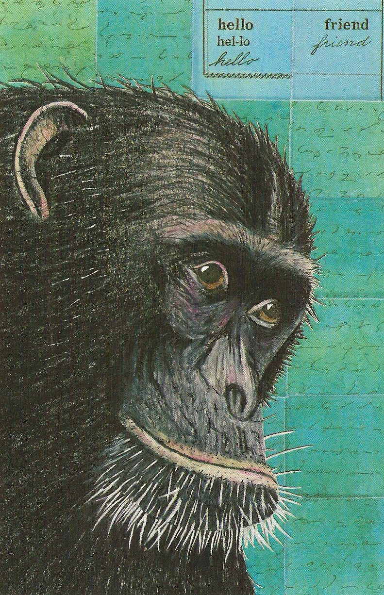 With artist Jennifer Doheny's permission. Shown here, "Hello Friend" on old book pages in wax, dye, pen and pencil. (Available at www.etsy.com)