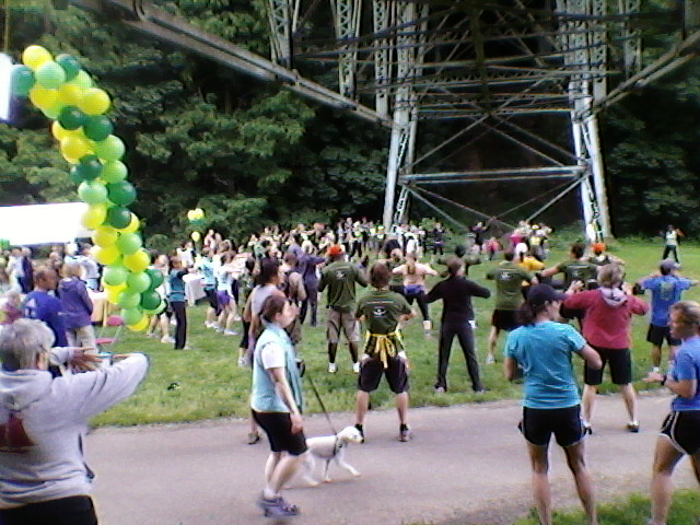 Lisa leads warm-ups for a Run For Congo Women, June 26, 2010, at Macleay Park, Portland
